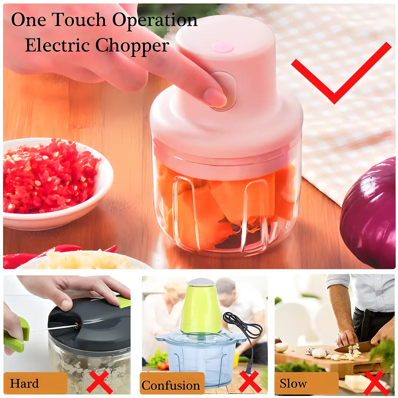 Mini Chopper-Portable Cordless Electric Mini Garlic Chopper