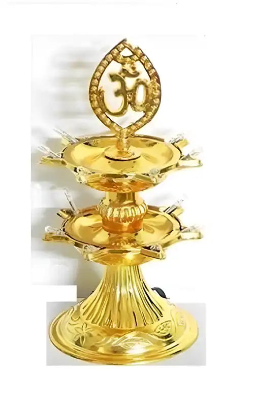 2 Layer Electric Gold LED Plastic Diya Light For Diwali Temple Decoration (Height: 8 inch)