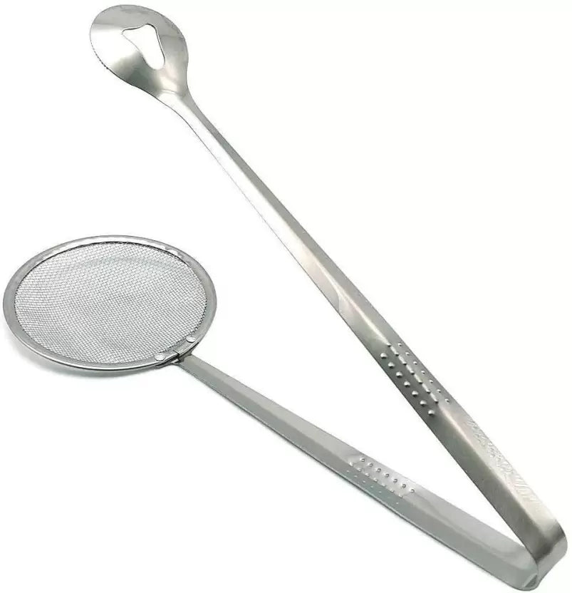 Stainless Steel 2 in 1 Fry Tool Filter Spoon Snack Strainer with Clip